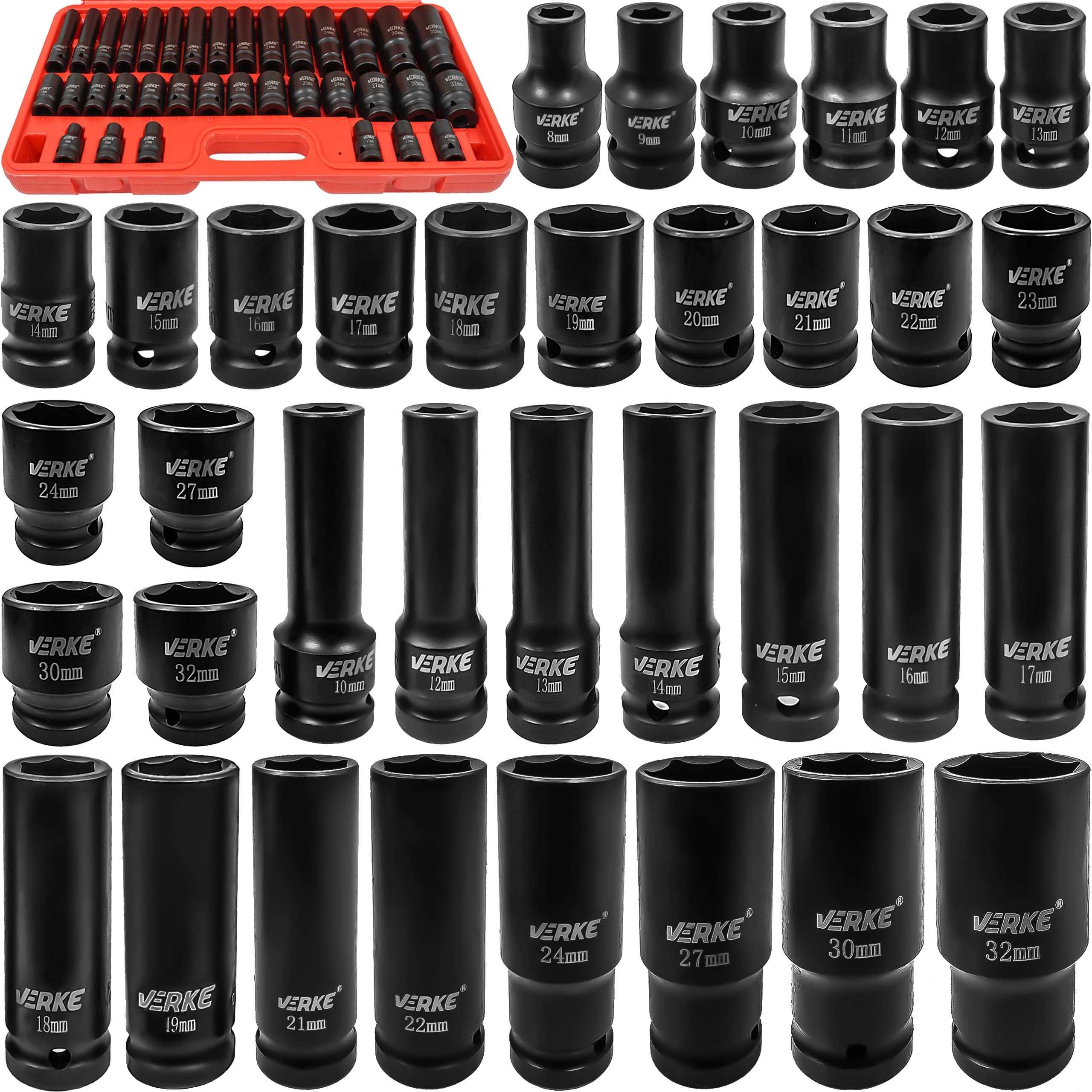 NASADKI UDAROWE DŁUGIE I KRÓTKIE 1/2" 35 SZT 8-32mm VERKE