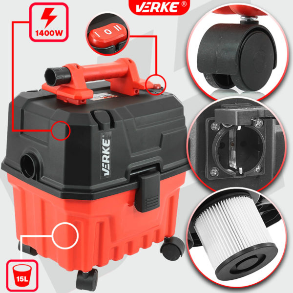 ODKURZACZ PRZEMYSŁOWY 15L 1400W VERKE - obrazek 5