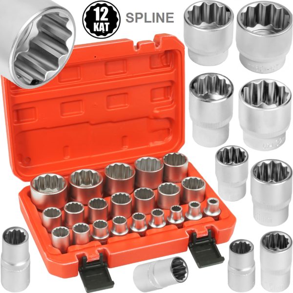 KLUCZE NASADOWE 1/2 NASADKI SPLINE 12 KĄTNE DWUNASTOKĄTNE 8-36mm ZESTAW VERKE