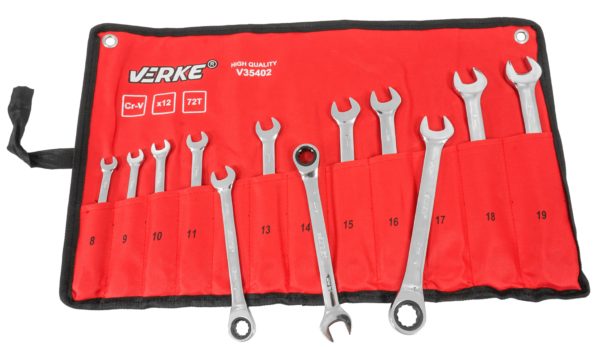 KLUCZE PŁASKO-OCZKOWE Z GRZECHOTKĄ 8-19 mm 12 SZT. VERKE - obrazek 3