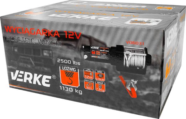 WYCIĄGARKA 12V, 2500 LBS, STALOWA LINA 12m VERKE - obrazek 4