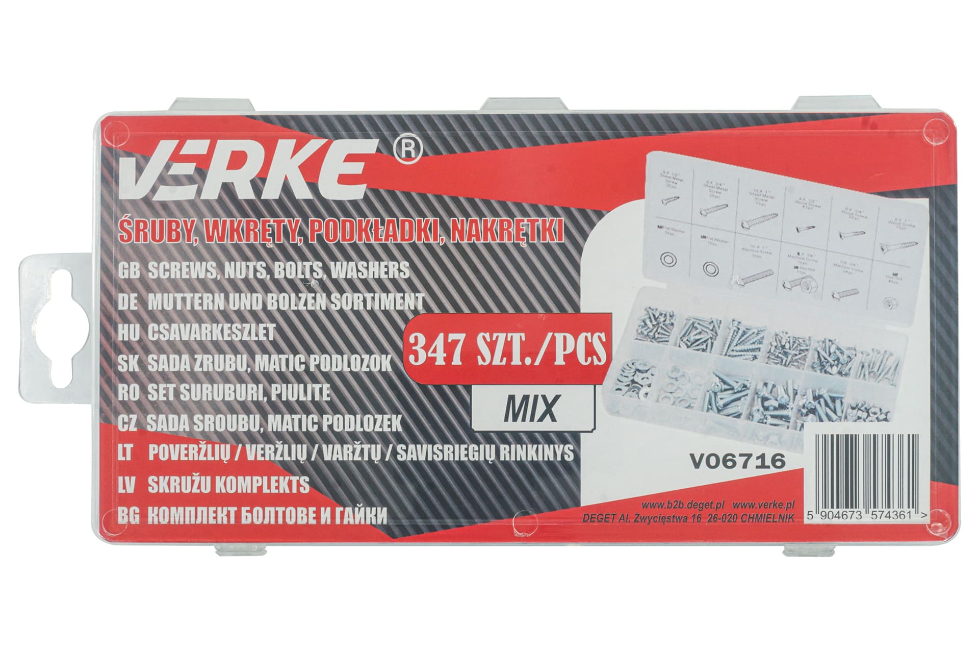 ŚRUBY, WKRĘTY, PODKŁADKI, NAKRĘTKI 347 SZT VERKE - obrazek 12