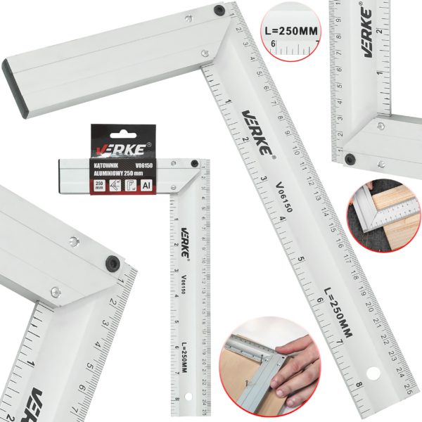 KĄTOWNIK STOLARSKI CIESIELSKI ALUMINIOWY BUDOWLANY WINKIEL PRZYMIAR 250mm VERKE