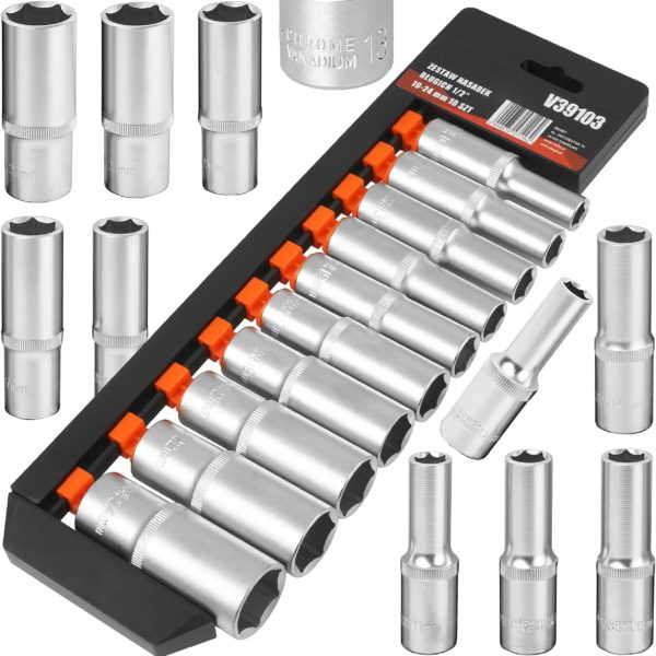 KLUCZE NASADOWE DŁUGIE 1/2 NASADKI ZESTAW KLUCZY NASADOWYCH NASADEK 10-24mm VERKE